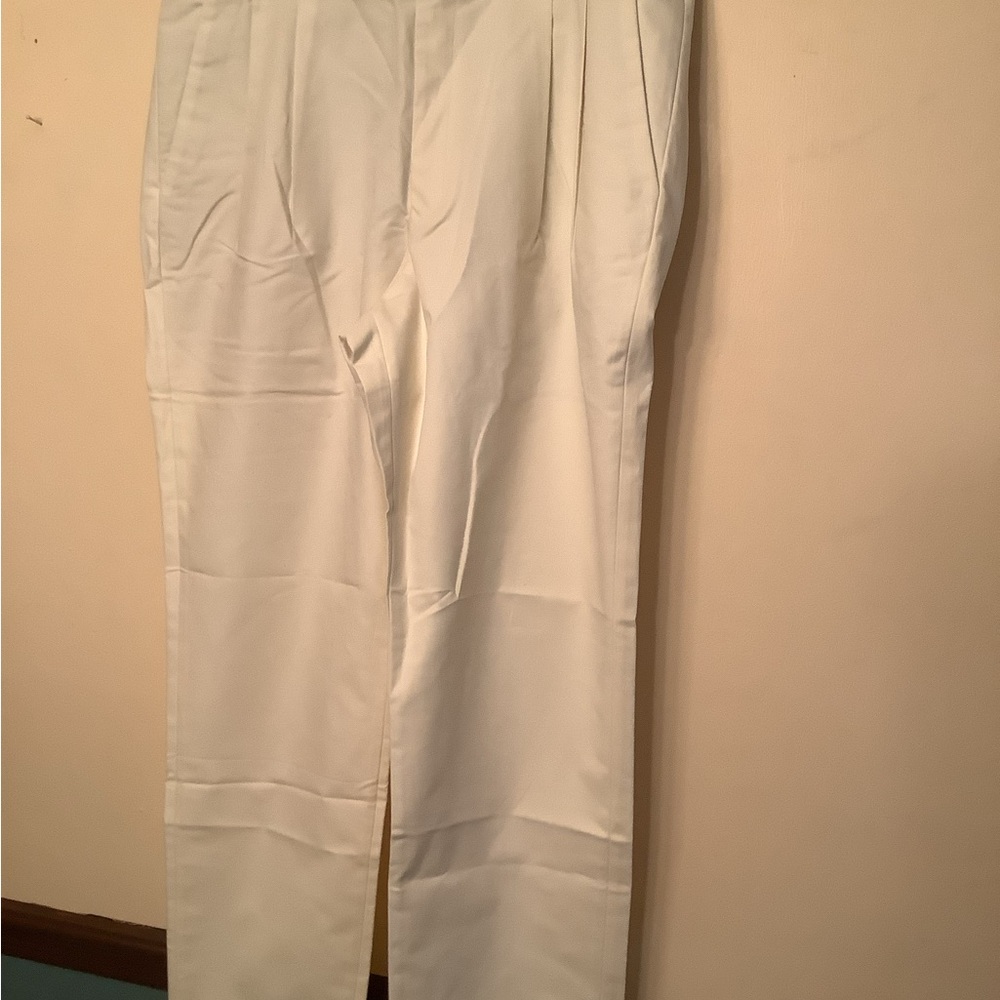 SEASE Off White Pleated Cuffed Cotton Blend Dress Pants XL